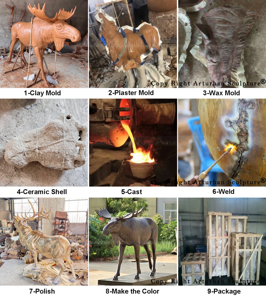 5-production process of making the bronze moose garden statue