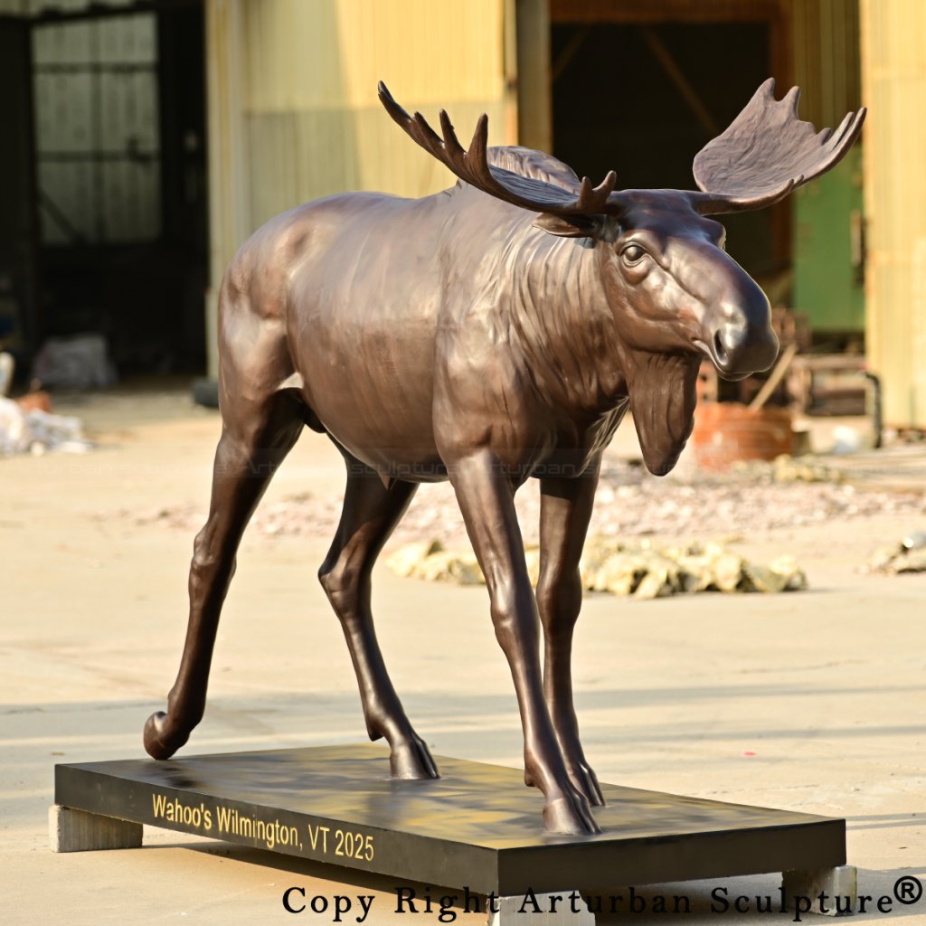 7-Bronze Moose Garden Statue capturing the muscular body and elegant stride of the moose