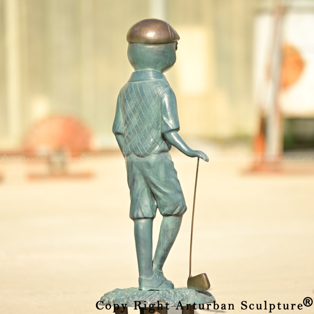 7-back view of a golfer Frog Yard Statue