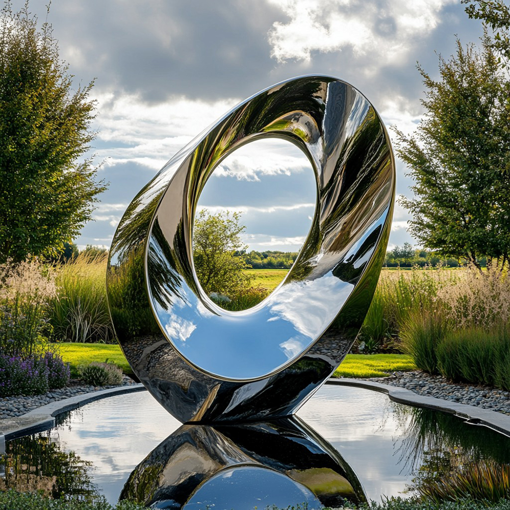 Abstract Stainless Steel Modern Landscape Sculpture with circular hollow design