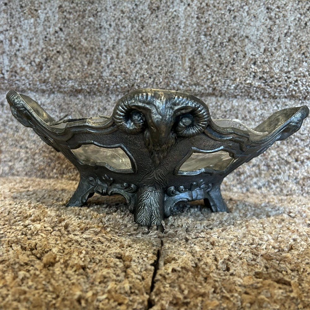 Antique bronze Metal Jardiniere Planter with ram’s head relief