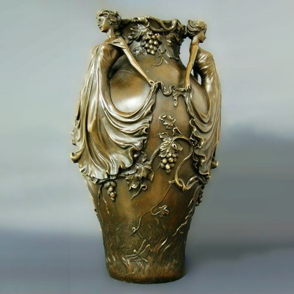 Art Nouveau Bronze Vase statue with female figures
