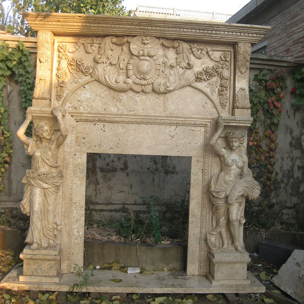 Artistic Marble Fireplace with Mantel supported by female statues
