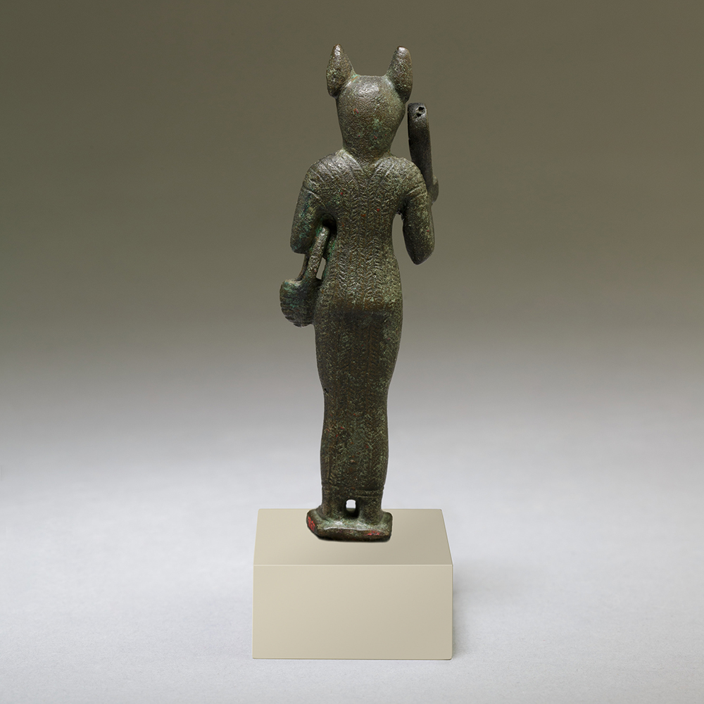 Bronze Bastet Egyptian Goddess Statue with detailed dress pattern