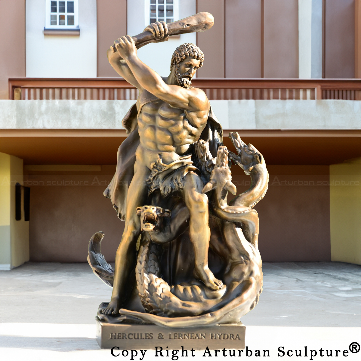 Bronze Hercules fighting hydra Sculpture outdoo