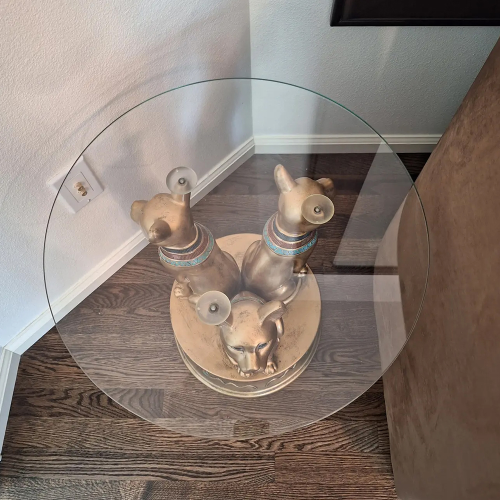 Cat Shaped Side Table with and glass tabletop