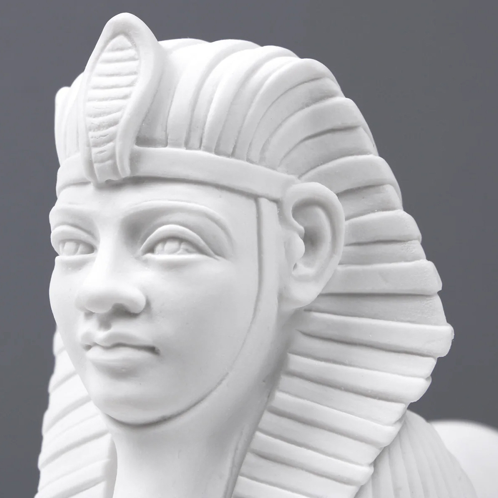 Detail of marble Small Sphinx Statue pharaoh face