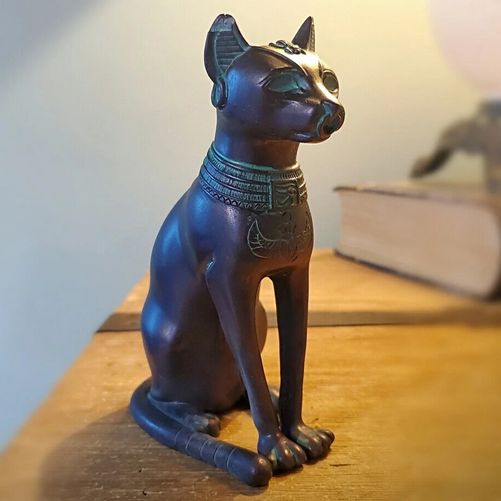 Egyptian Bronze Cat statue seated gracefully