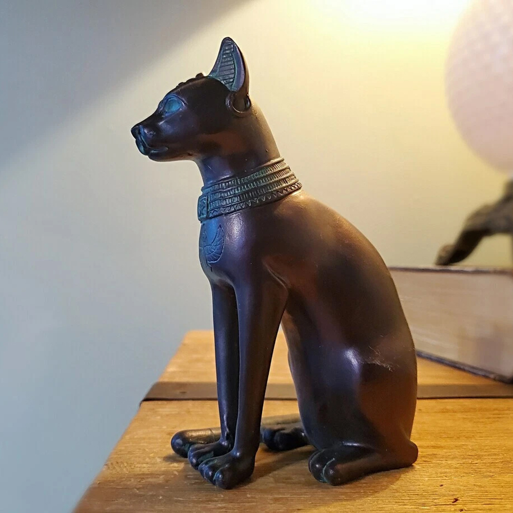 Egyptian Bronze Cat statue with upright posture