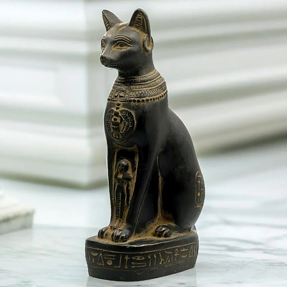 Egyptian Cat Statue for Sale decorated with Scarab Amulet