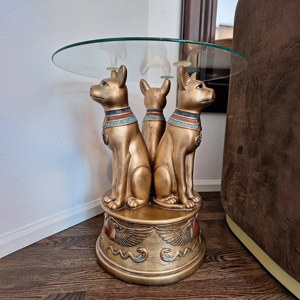 Fiberglass Cat Shaped Side Table featuring Bastet goddess