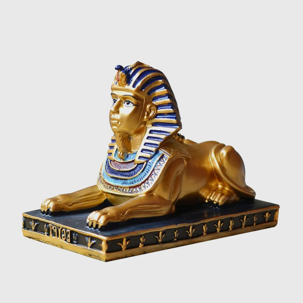 Fiberglass Sphinx Figurine in gold and blue