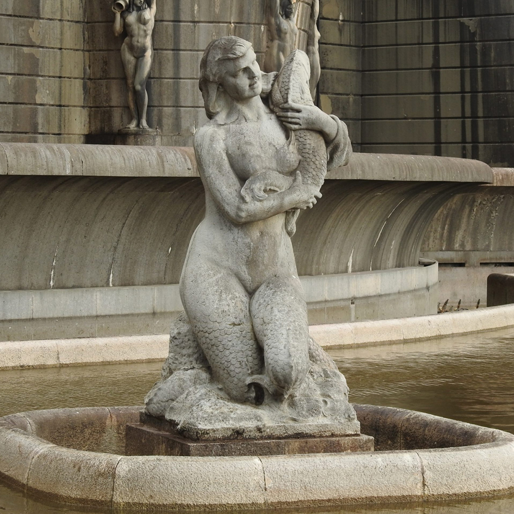 Mermaid fountains statues at Fonte Luminosa in Lisbon (4)