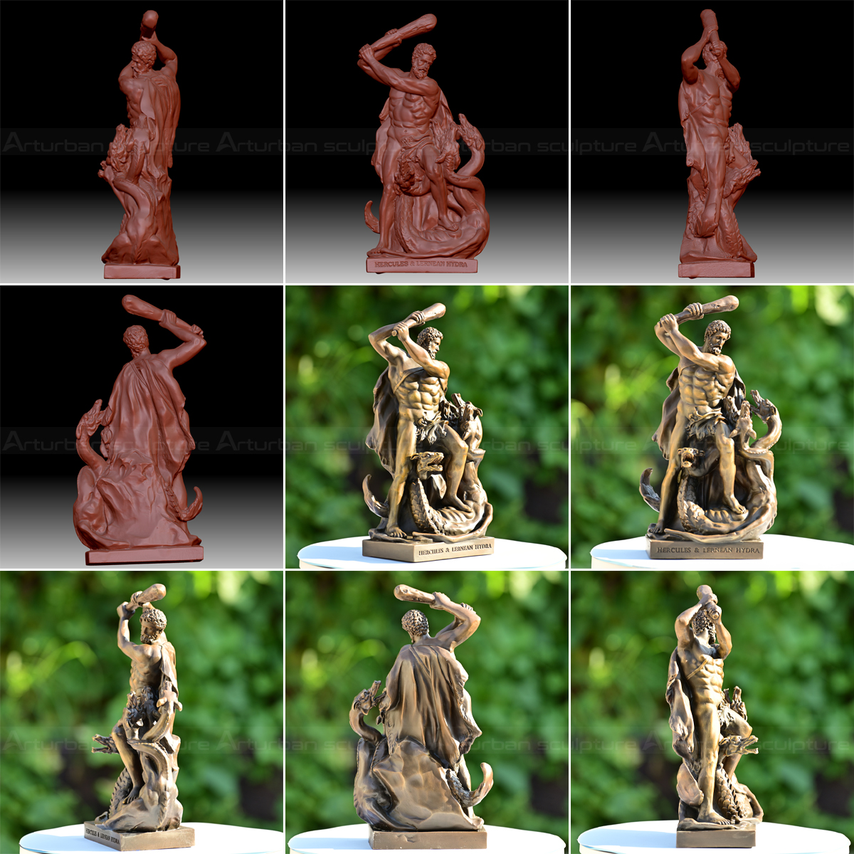 Multiple angles of Bronze Hercules Sculpture figurine