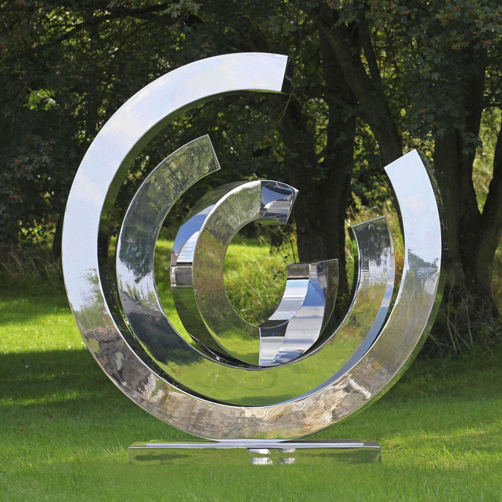 Outdoor Stainless Steel Circle Sculpture with abstract rings
