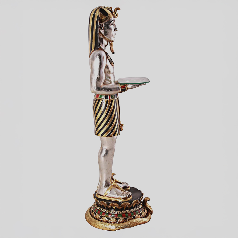 Pharaoh's Servant Statue in black and gold striped skirt