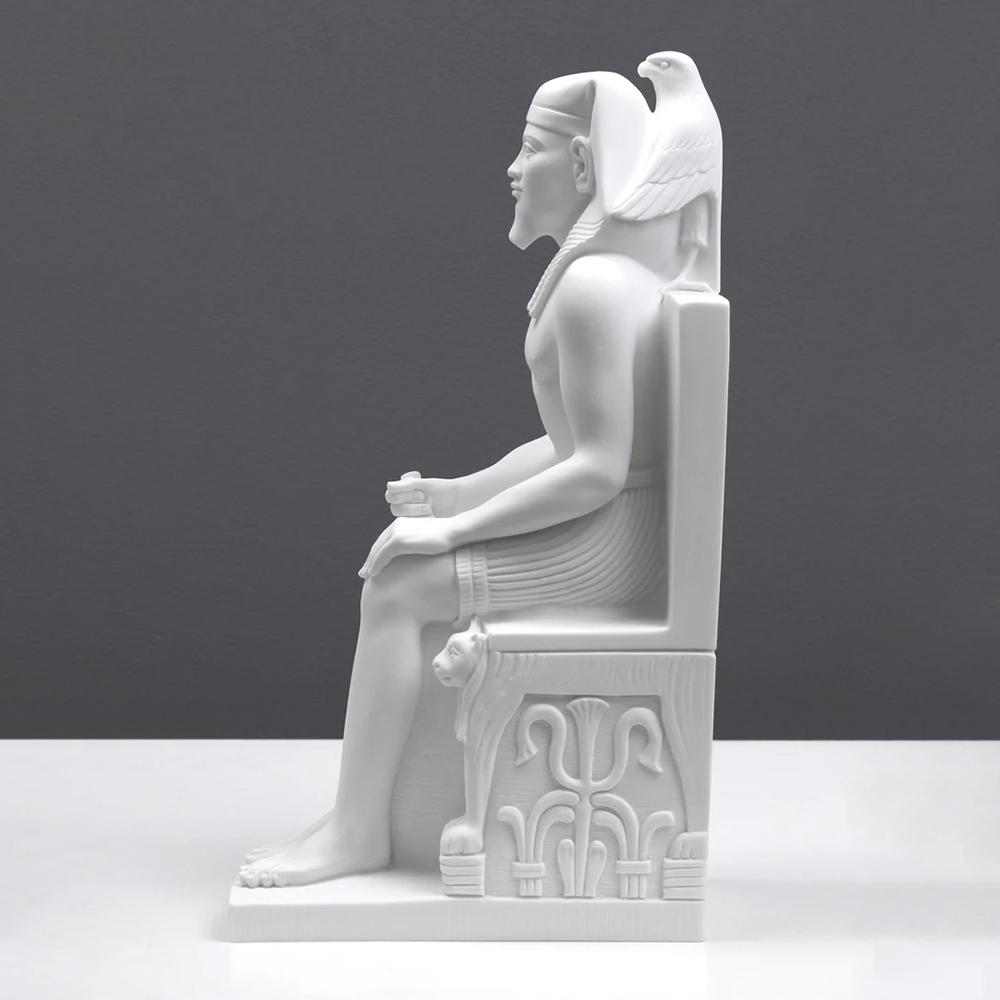 Side view of Pharaoh Khafre marble Statue
