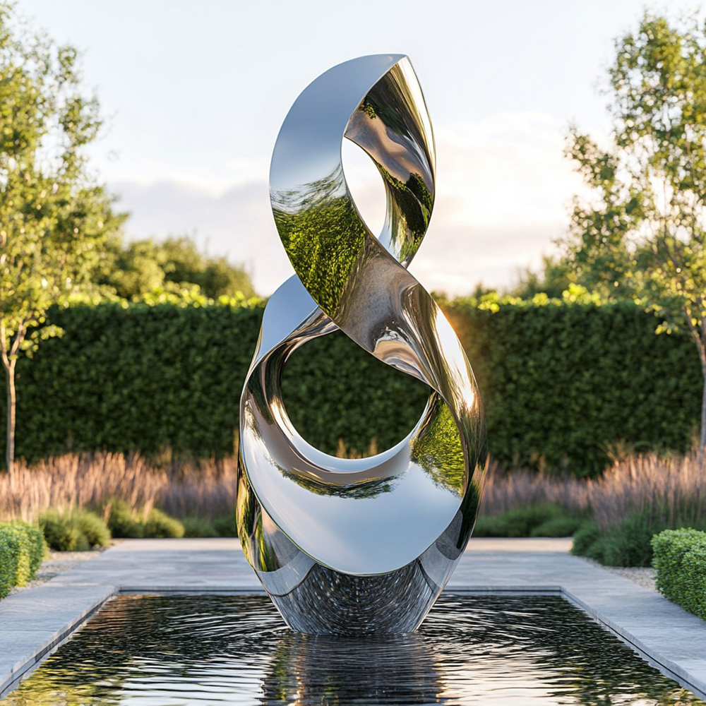 Stainless Steel Modern Landscape Sculpture with abstract curved loop design