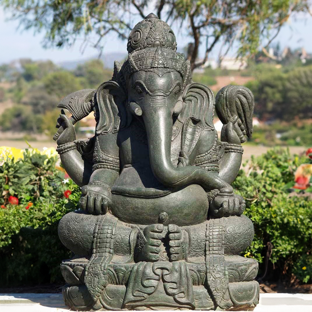 Stone Ganesha for Garden in seated pose with four arms