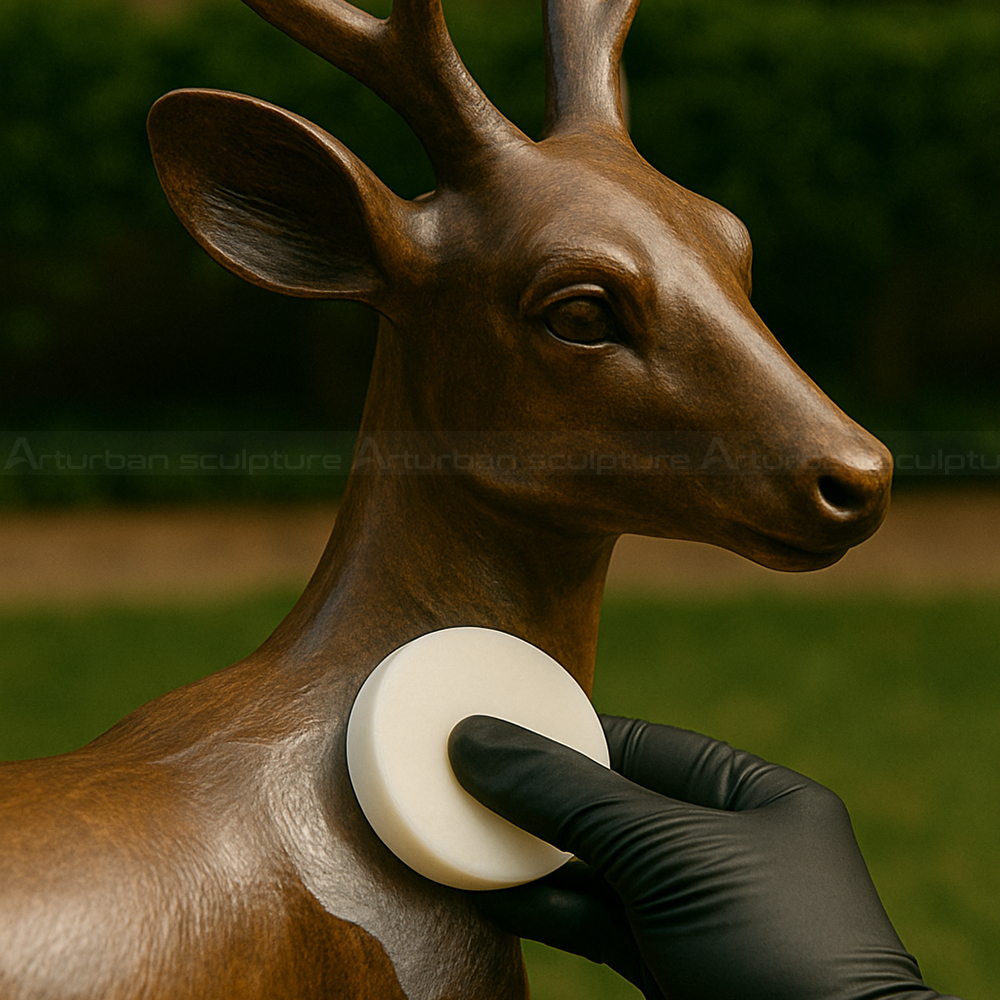 Waxing a deer bronze sculpture