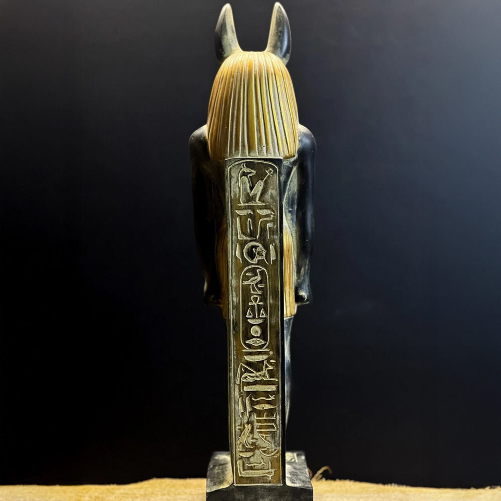 bronze Ancient Egypt Anubis Statue with hieroglyphic carvings