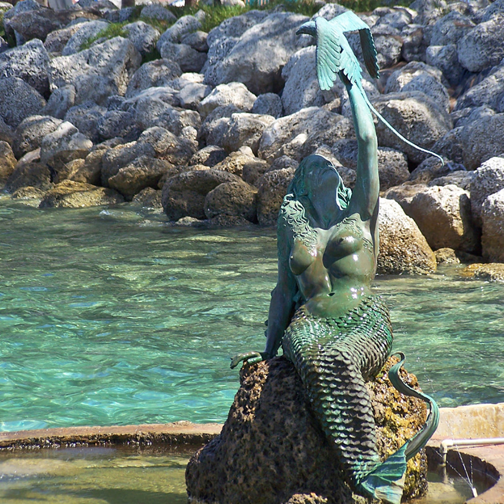 bronze Caylana the Mermaid fountain with a bird(1)