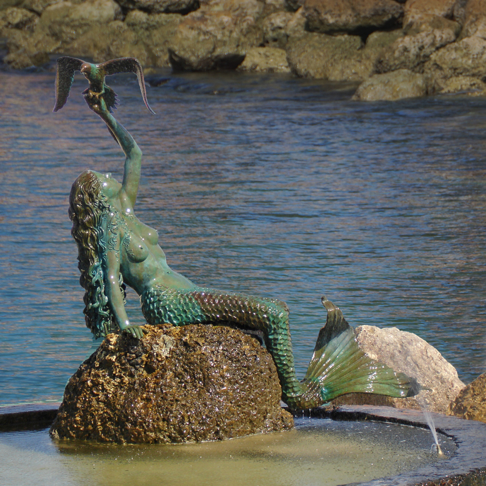 bronze Caylana the Mermaid fountain with a bird(2)