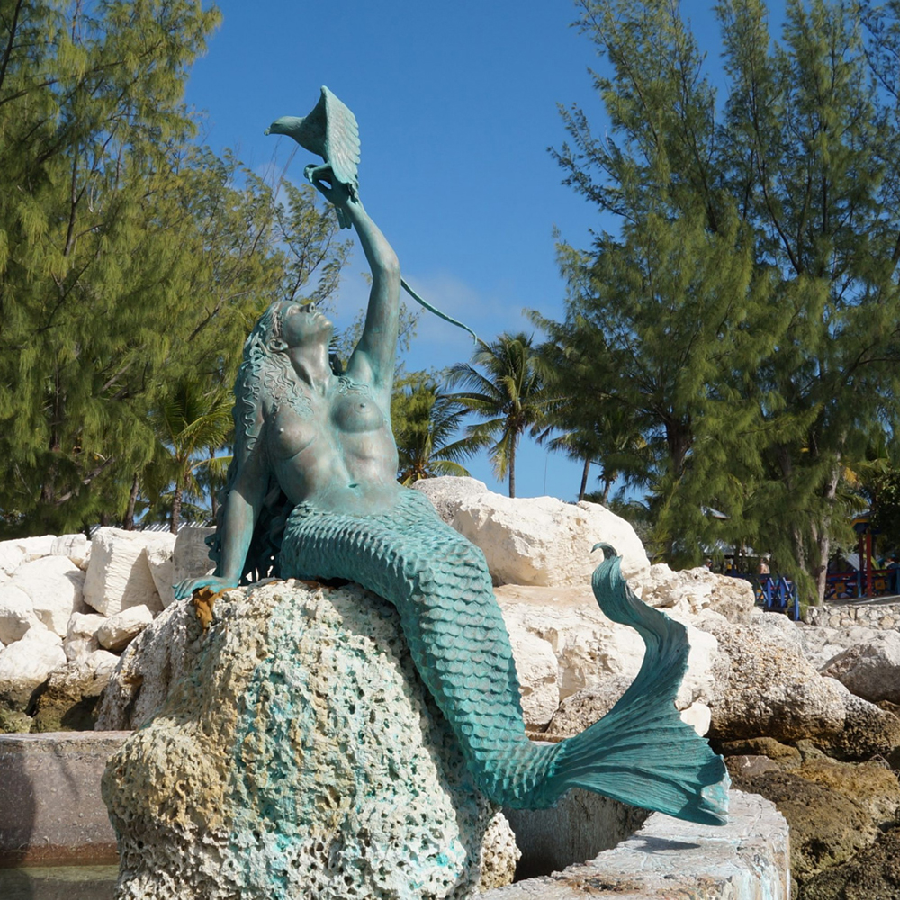 bronze Caylana the Mermaid fountain with a bird(3)