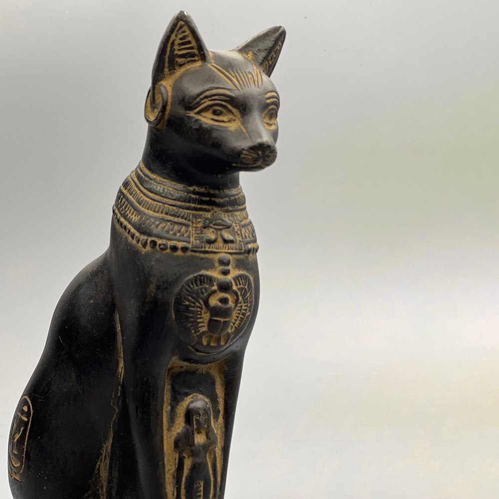 bronze Egyptian Cat Statue for Sale featuring detailed amulet