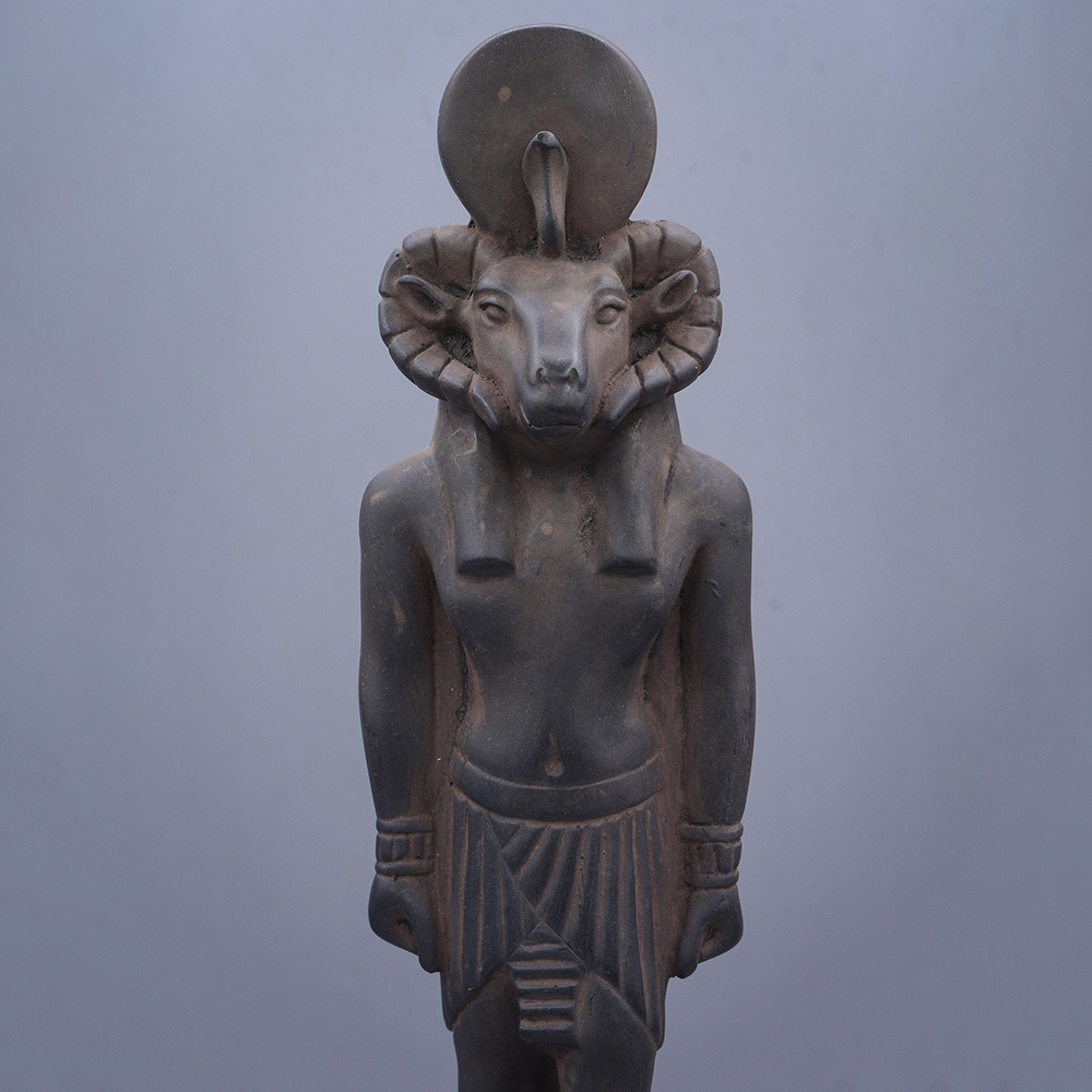 bronze Khnum Statue ram head with sun disk