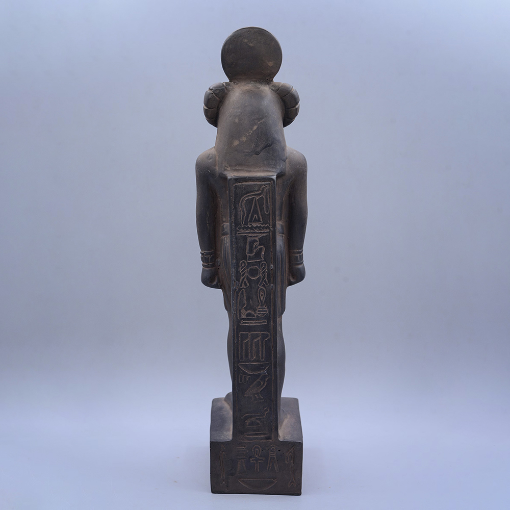 bronze Khnum Statue with hieroglyphic carvings