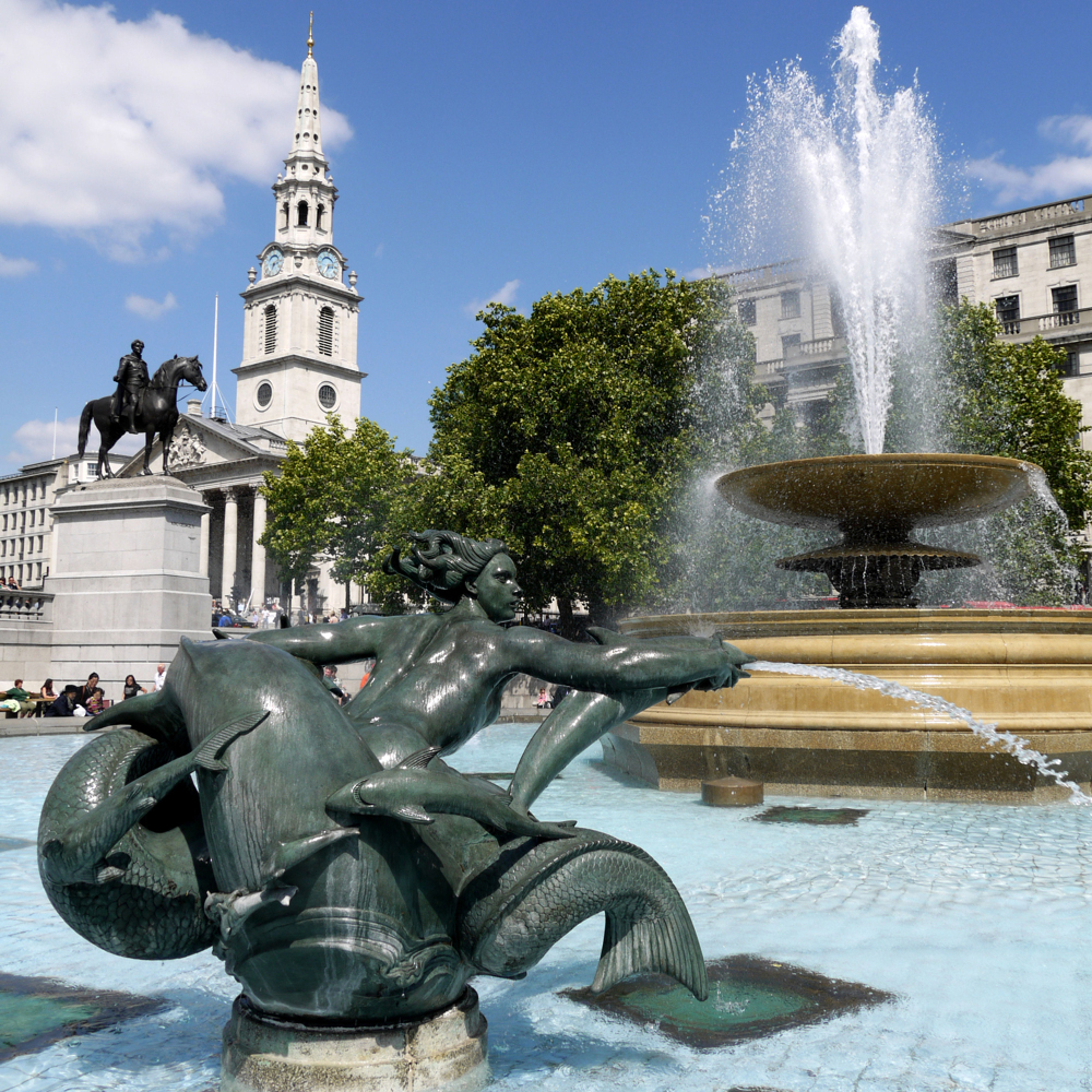 bronze Mermaid fountains, Trafalgar Square (1)