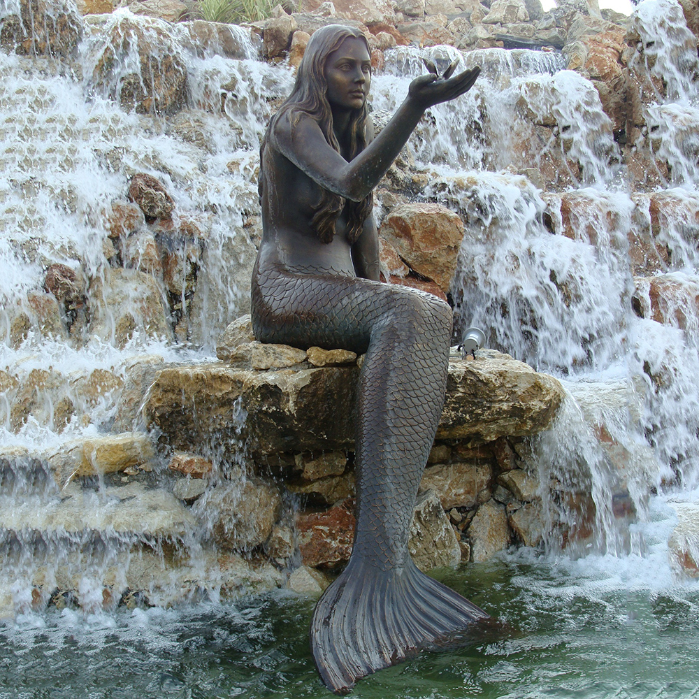 bronze Mermaid seated at waterfall at Fountain Square (1)