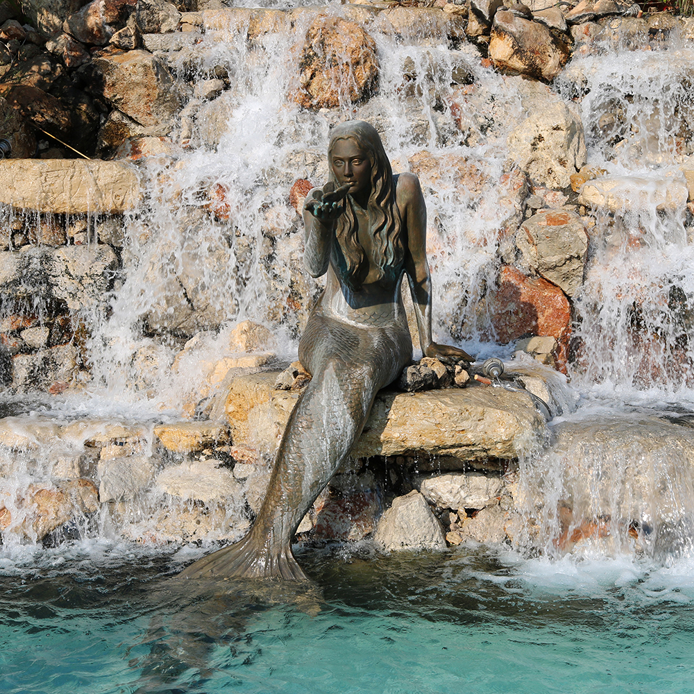 bronze Mermaid seated at waterfall at Fountain Square (2)