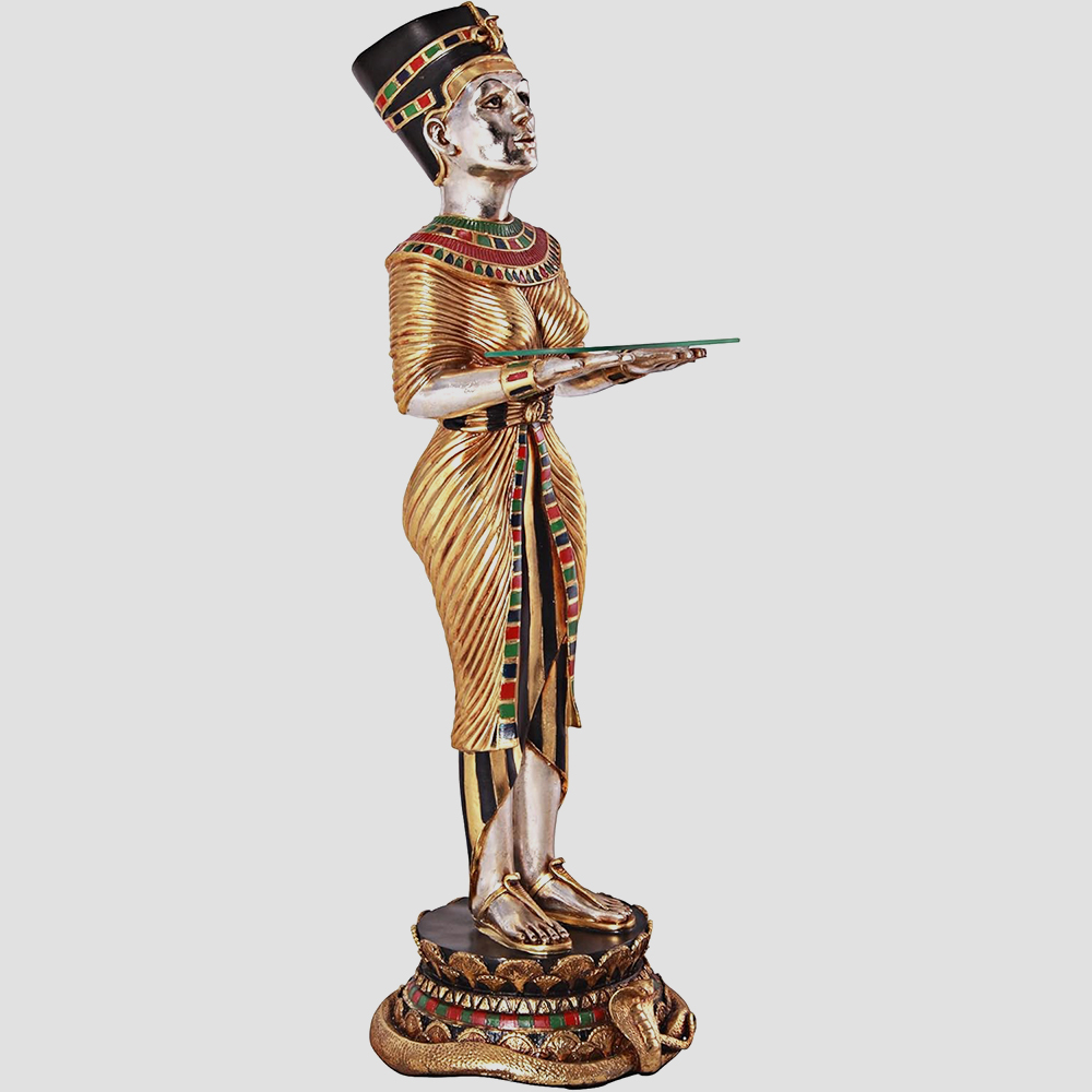 fiberglass Egyptian Servant Statue holding a glass tray