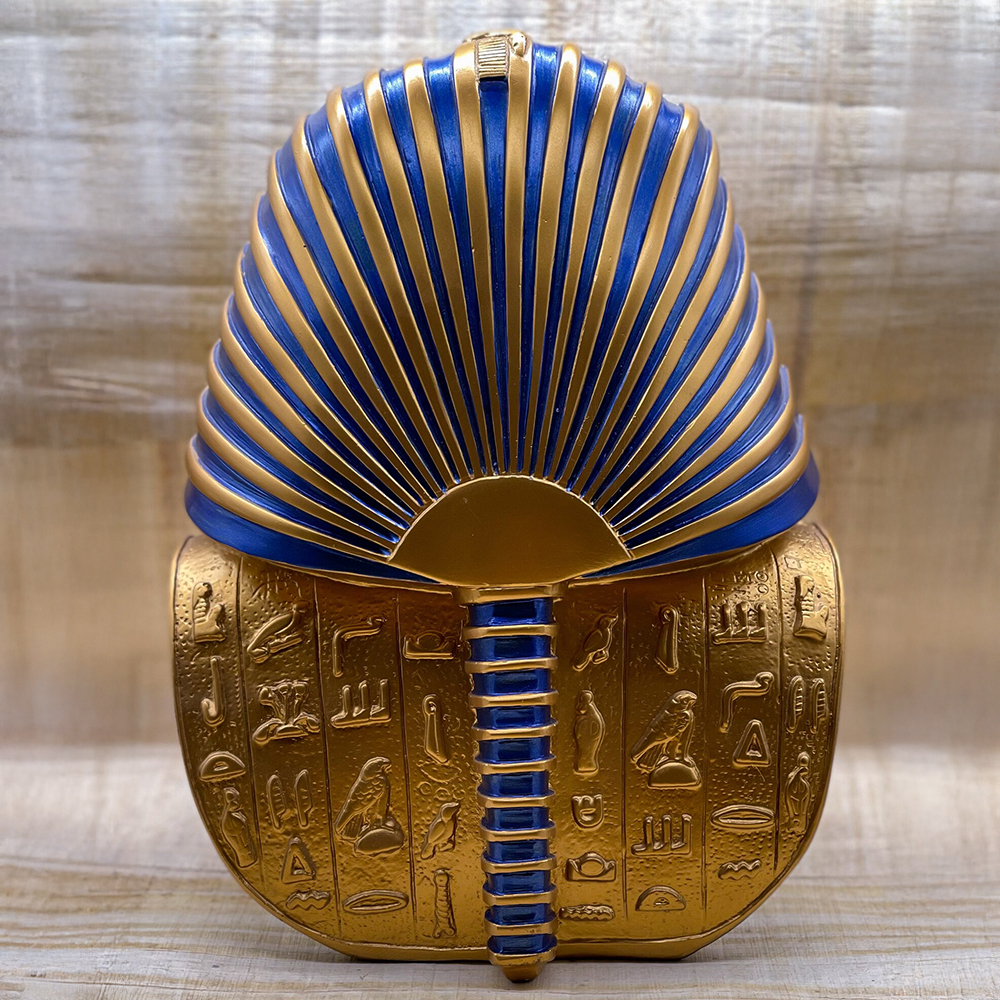 fiberglass King Tut Head Statue with golden hieroglyphic