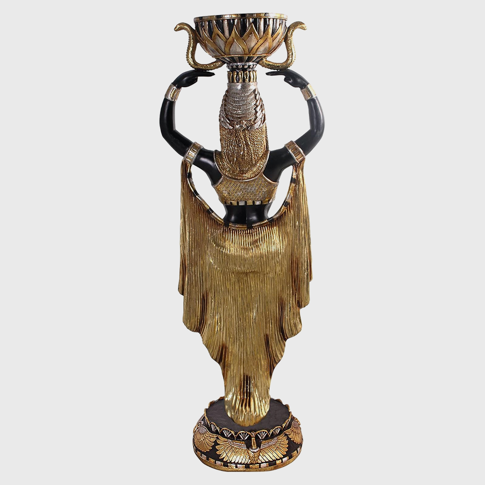 fiberglass Nubian Woman Statue featuring flowing golden drapery