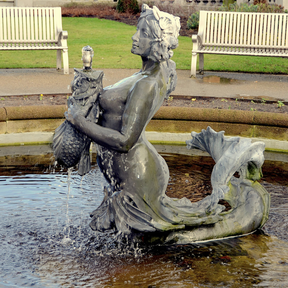 side view of The Mermaid Fountain on Lord Street in Southport