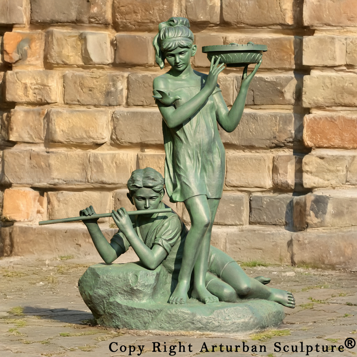 1-Bronze boy and girl Secret Garden Fountain