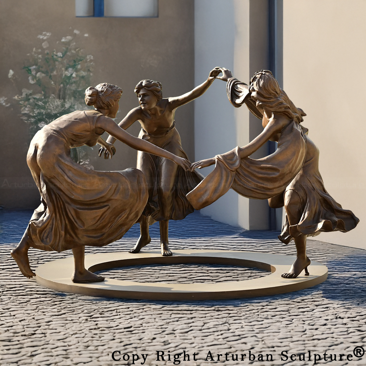 1-bronze three dancing maidens fountain statue