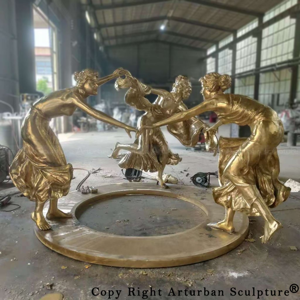 1-weld and polish stage of three dancing maidens statue