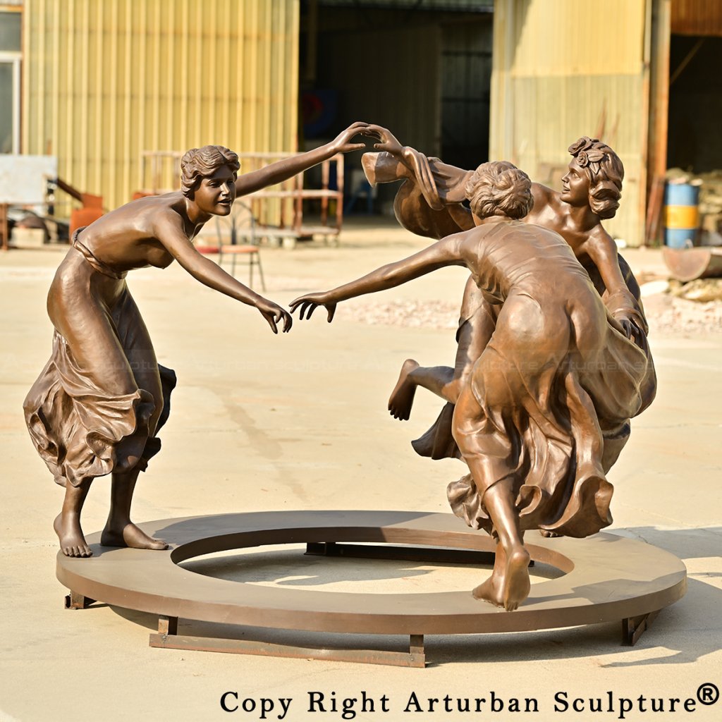 3-Bronze three dancing ladies statue ourdoor