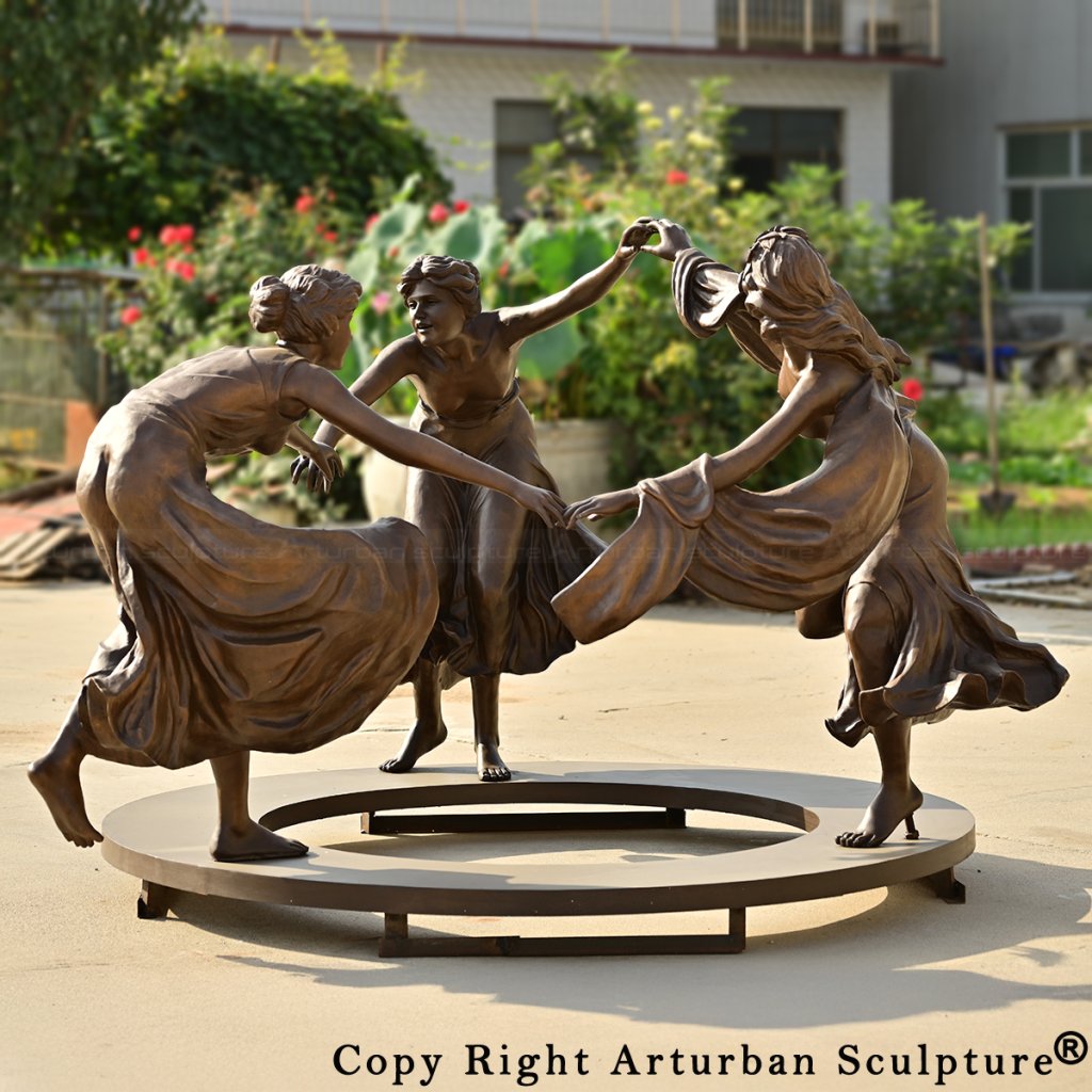 4-Elegant bronze dancing ladies statue