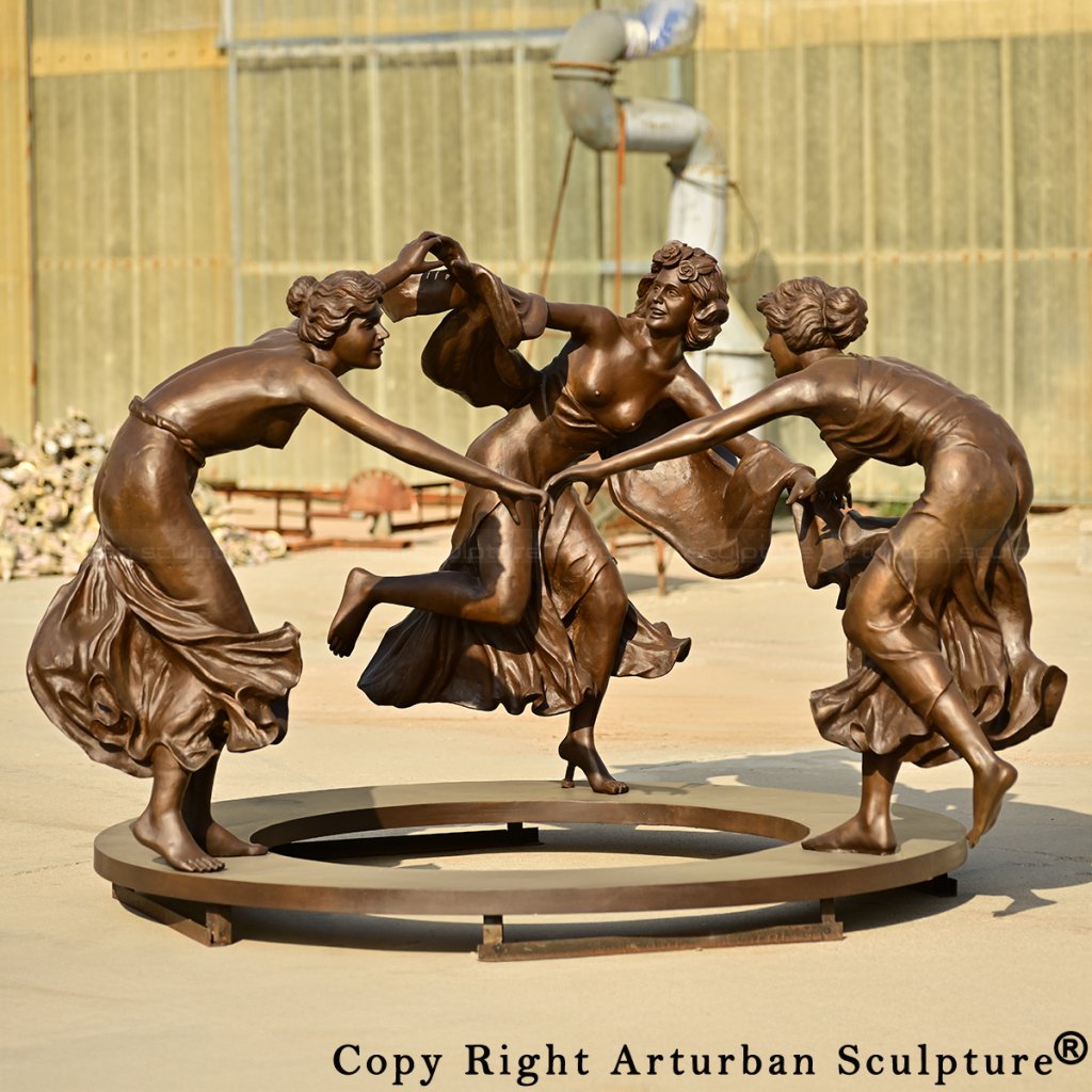 6-Bronze Three dancing Ladies Statue