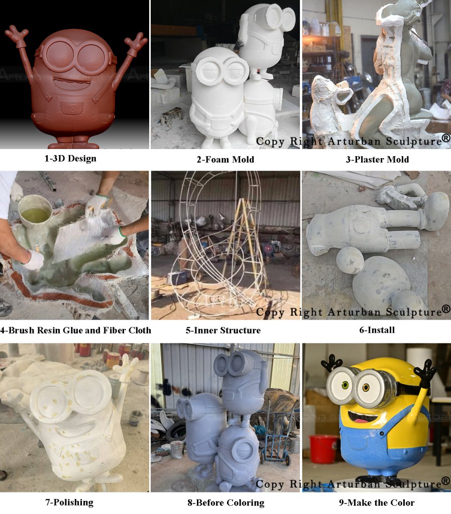 6-production process of fiberglass minion bob sculpture