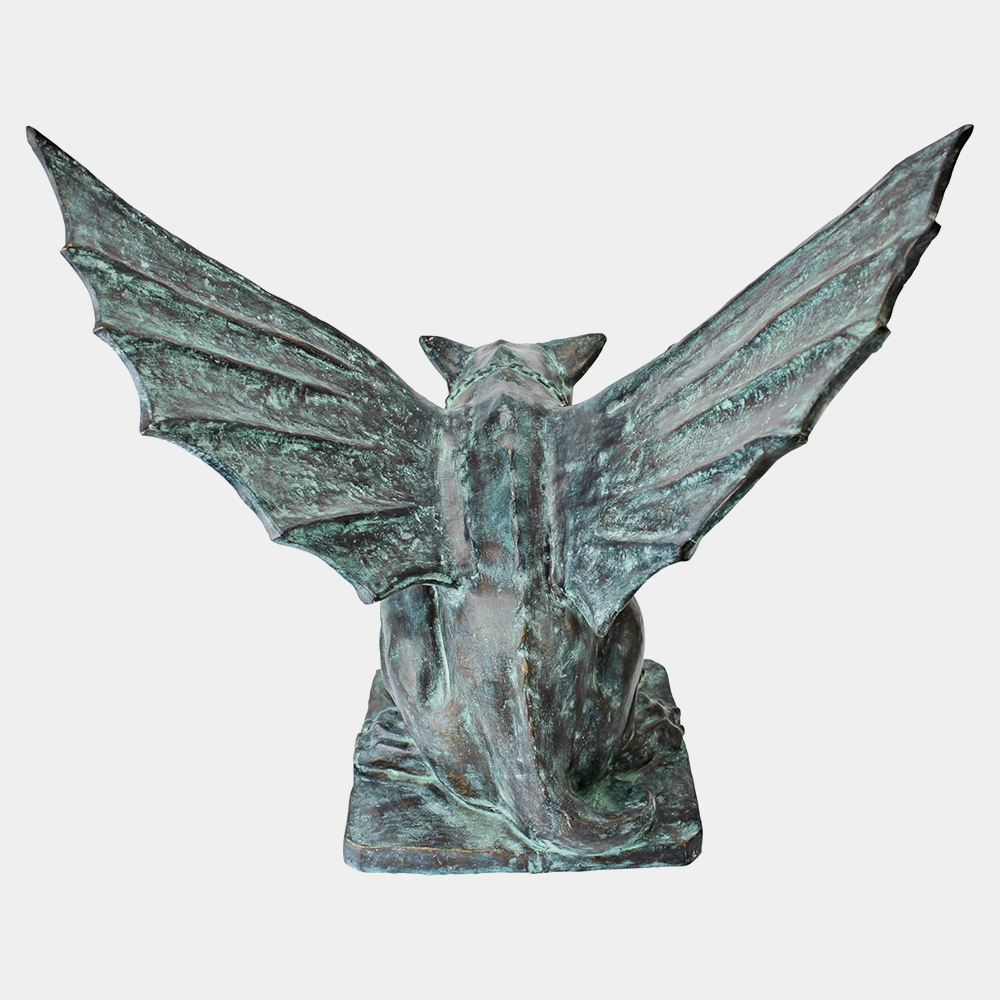 Bronze Bulldog Gargoyle Statue wings back view