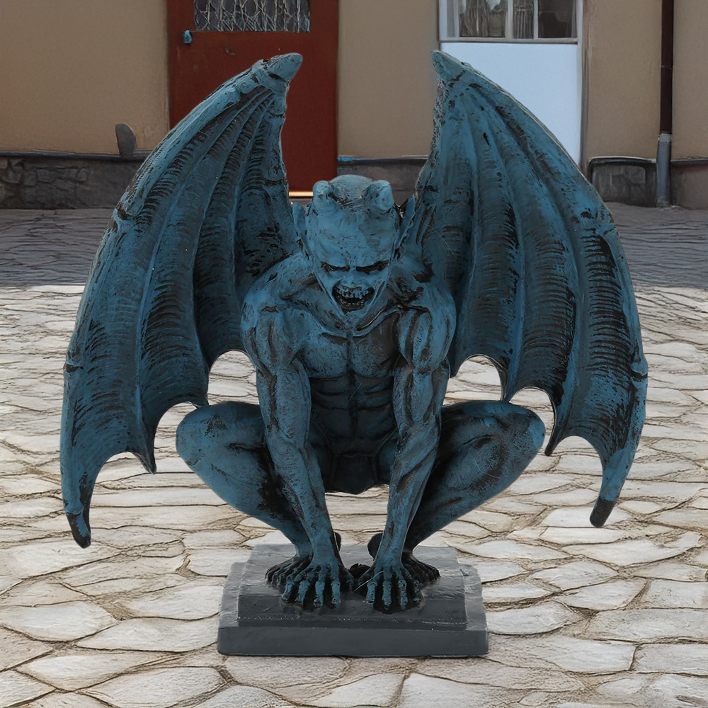 Bronze Gargoyle Demon Statue with wings crouching