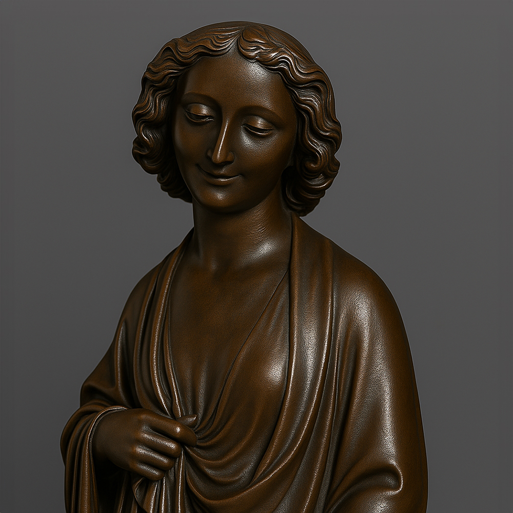 Bronze Medieval Figure Sculpture smiling woman