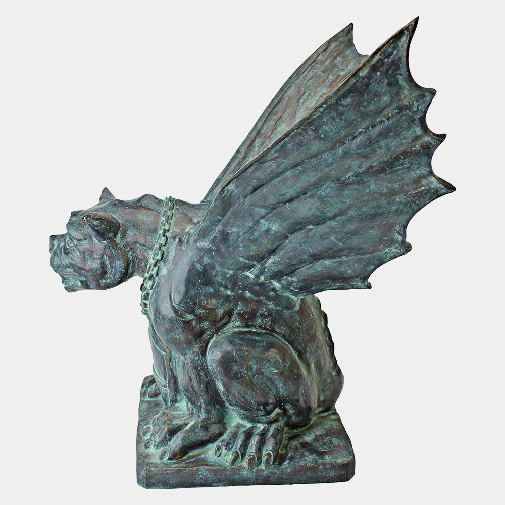 Gothic Bronze Bulldog Gargoyle Statue detail