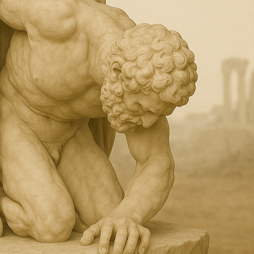 Hercules Stone Statue with Cacus detail